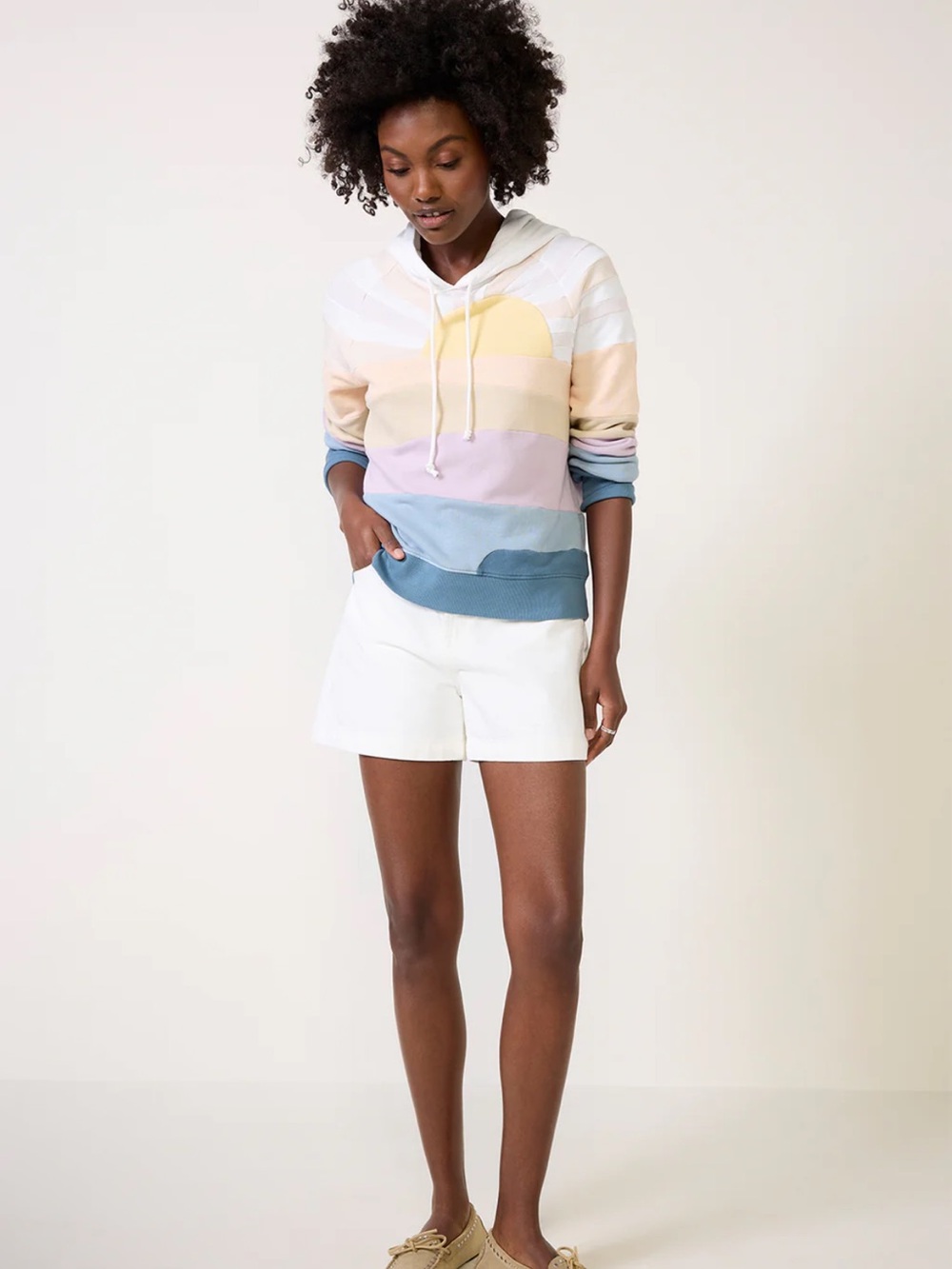 Faherty Soleil Stripe Sun Hoodie in Costal Canyon Pastel Sz L